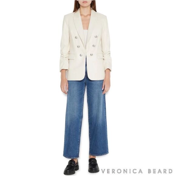 Veronica Beard **NWT** Beacon Dickey Faux Vegan Leather Blazer Jacket in Ecru - Picture 7 of 15